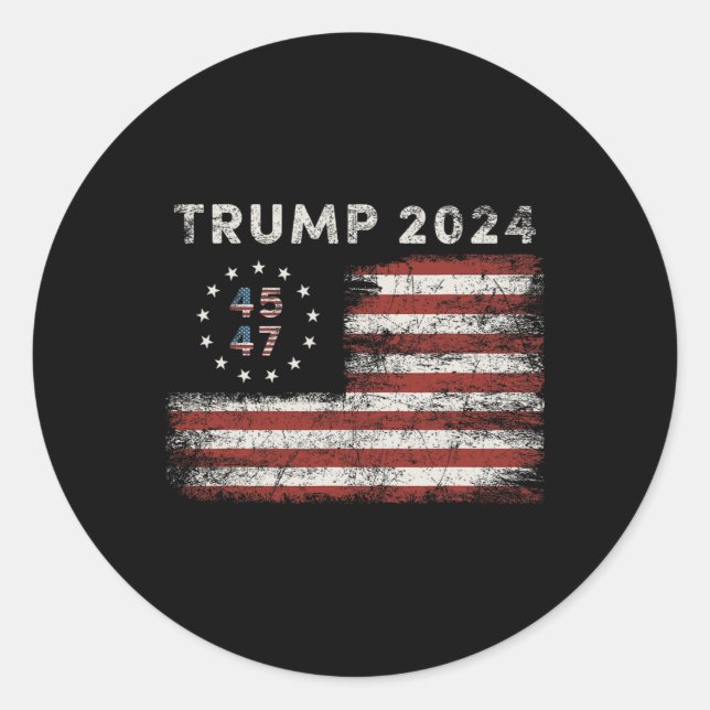 47 Trump 2024 American Flag 3  Classic Round Sticker (Front)