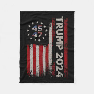 47 Trump 2024 American Flag  Fleece Blanket