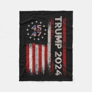 47 Trump 2024 American Flag (on Back)  Fleece Blanket