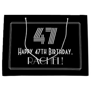 47th Birthday — Art Deco Inspired Look "47" & Name Large Gift Bag