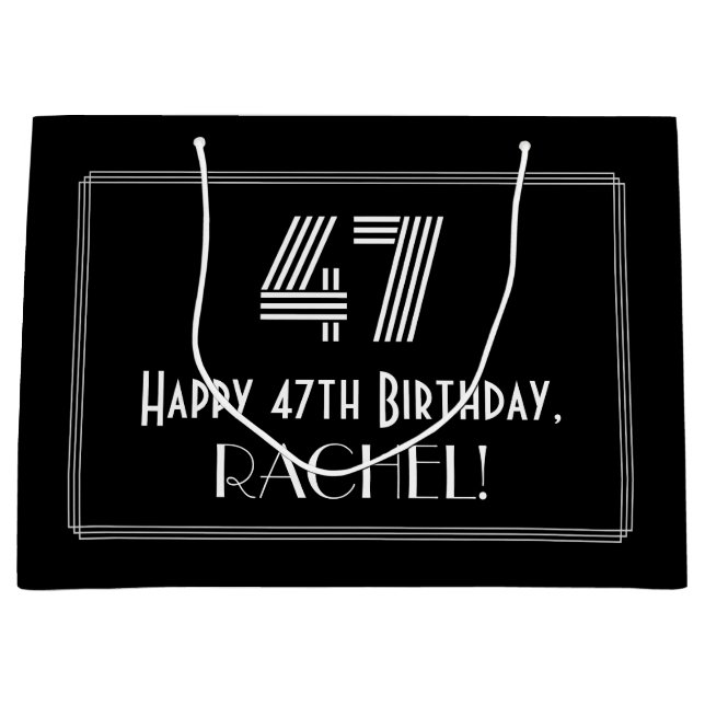 47th Birthday — Art Deco Inspired Look "47" & Name Large Gift Bag (Front)