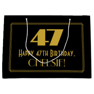 47th Birthday — Art Deco Inspired Look "47" & Name Large Gift Bag