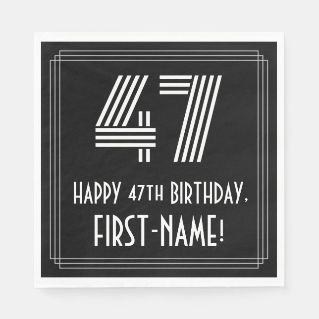 47th Birthday: Art Deco Inspired Look "47" + Name Napkin (Front)
