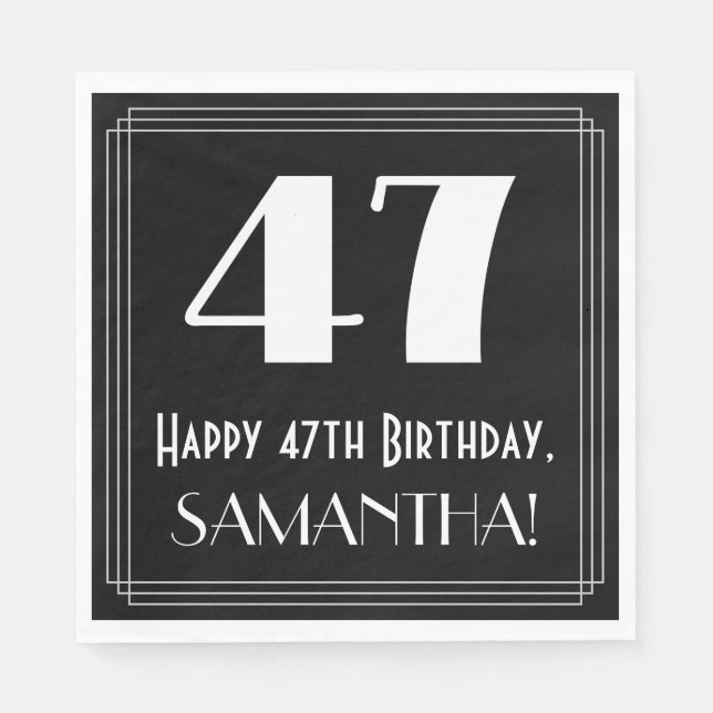 47th Birthday ~ Art Deco Inspired Look "47", Name Napkin (Front)