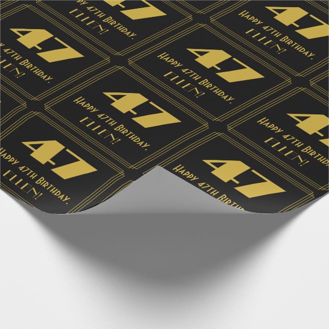 47th Birthday – Art Deco Inspired Look "47" & Name Wrapping Paper (Corner)