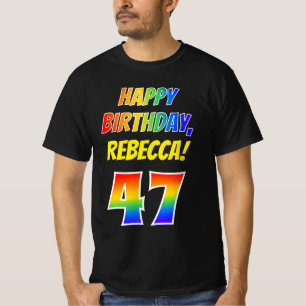 47th Birthday — Bold, Fun, Rainbow 47, Custom Name T-Shirt