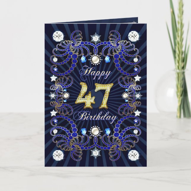 47th birthday card with masses of jewels (Front)