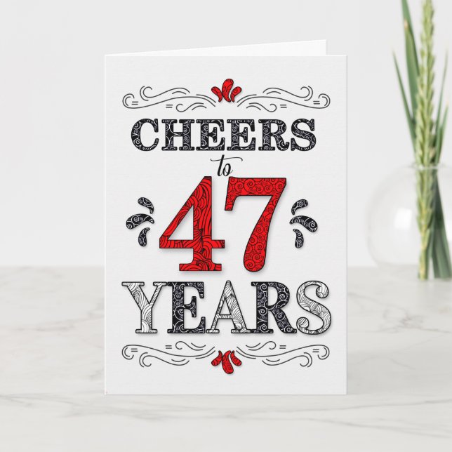 47th Birthday Cheers in Red White Black Pattern Card (Front)