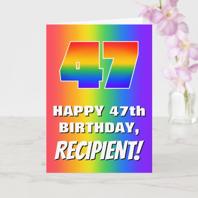 47th Birthday: Colorful, Fun Rainbow Pattern # 47 Card (Orchid)