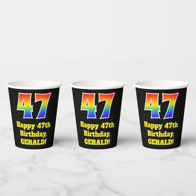 47th Birthday: Colourful, Fun, Exciting, Rainbow 4 Paper Cups (Multi)