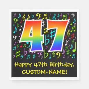 47th Birthday - Colourful Music Symbols, Rainbow 4 Napkin