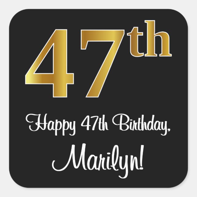 47th Birthday – Elegant Luxurious Faux Gold Look # Square Sticker (Front)