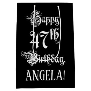 47th Birthday: Fancy, Elegant Script + Custom Name Medium Gift Bag