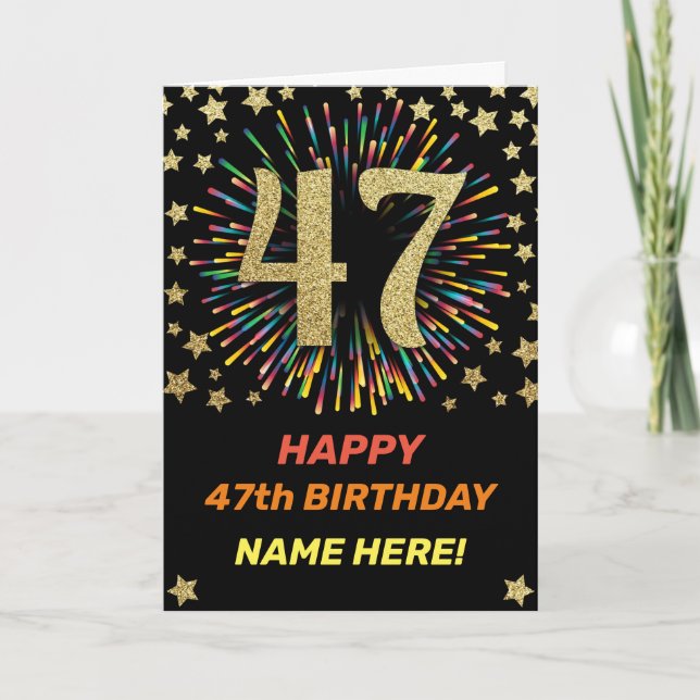 47th Birthday Fireworks Rainbow Gold Fun Card (Front)