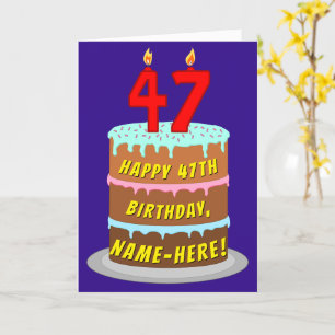 47th Birthday: Fun Cake and Candles + Custom Name Card