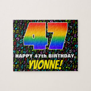 47th Birthday — Fun, Colourful Music Symbols & “47 Jigsaw Puzzle