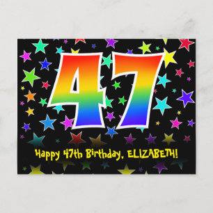 47th Birthday: Fun Stars Pattern, Rainbow 47, Name Postcard