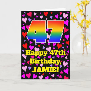 47th Birthday: Loving Hearts Pattern, Rainbow # 47 Card