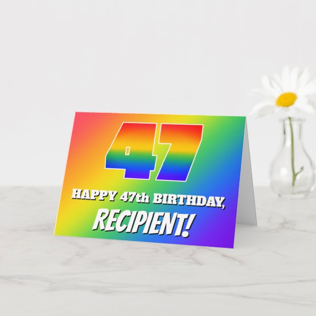 47th Birthday: Multicolored Rainbow Pattern # 47 Card (Small Plant)