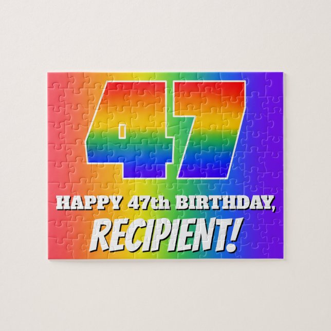 47th Birthday — Multicolored Rainbow Pattern “47” Jigsaw Puzzle (Horizontal)