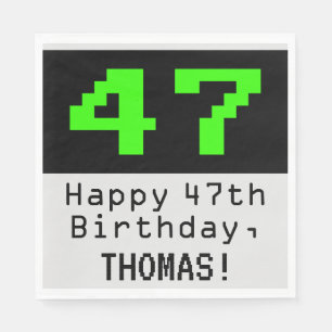47th Birthday - Nerdy / Geeky Style "47" & Name Napkin