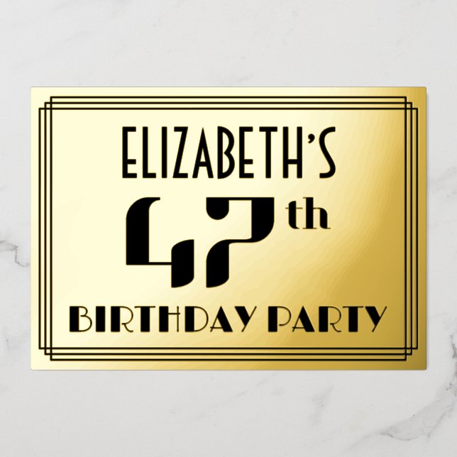 47th Birthday Party: Art Deco Look “47” and Name (Front)