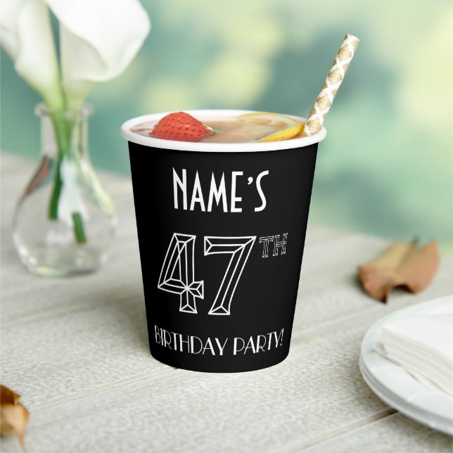 47th Birthday Party: Art Deco Style + Custom Name Paper Cups (Insitu)