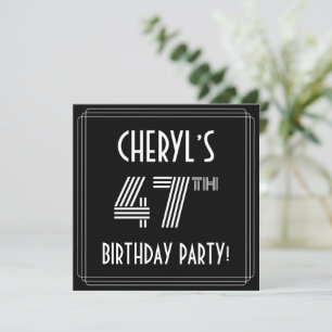 47th Birthday Party: Art Deco Style w/ Custom Name Invitation