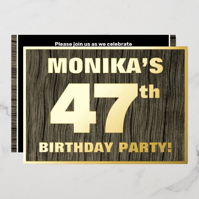 47th Birthday Party: Bold, Faux Wood Grain Pattern (Front/Back)