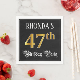 47th Birthday Party — Fancy Script, Faux Gold Look Napkin