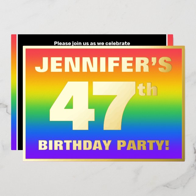 47th Birthday Party: Fun, Colourful Rainbow Patter (Front/Back)