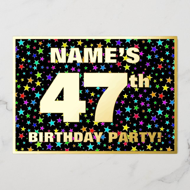 47th Birthday Party — Fun, Colourful Stars Pattern (Front)