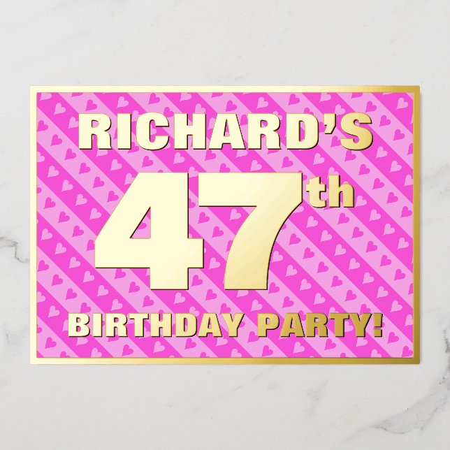 47th Birthday Party — Fun Pink Hearts and Stripes (Front)