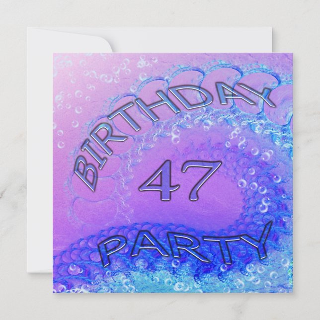 47th Birthday party invitation, Abstract and bubb Invitation (Front)