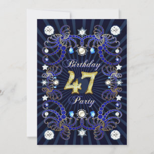 47th birthday party invite with masses of jewels