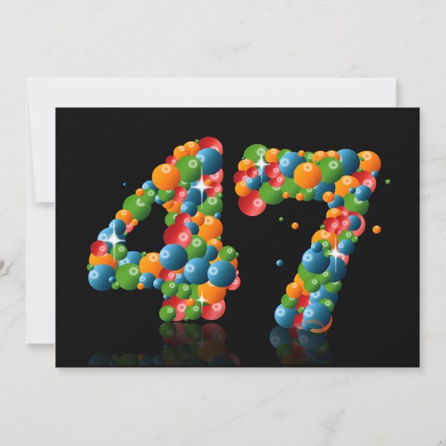 47th Birthday party, with bubbles and balls Invitation (Front)