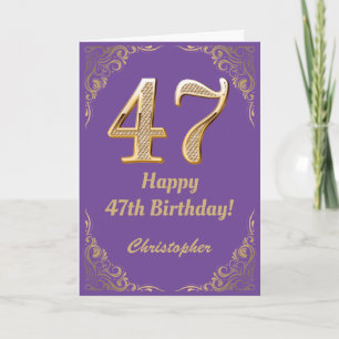 47th Birthday Purple and Gold Glitter Frame Card