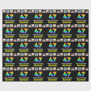 47th Birthday: Rainbow “47“; Custom Photos & Name Wrapping Paper