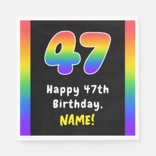 47th Birthday: Rainbow Spectrum # 47, Custom Name Napkin
