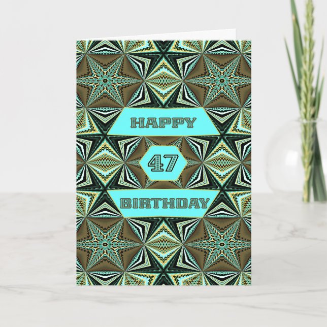 47th Birthday with Green Abstract Design Card (Front)