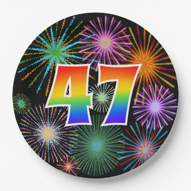 47th Event - Fun, Colourful, Bold, Rainbow 47 Paper Plate (Front)