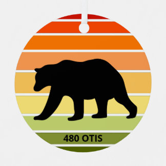 480 Otis Bear Silhouette on Gradient Sun Metal Ornament