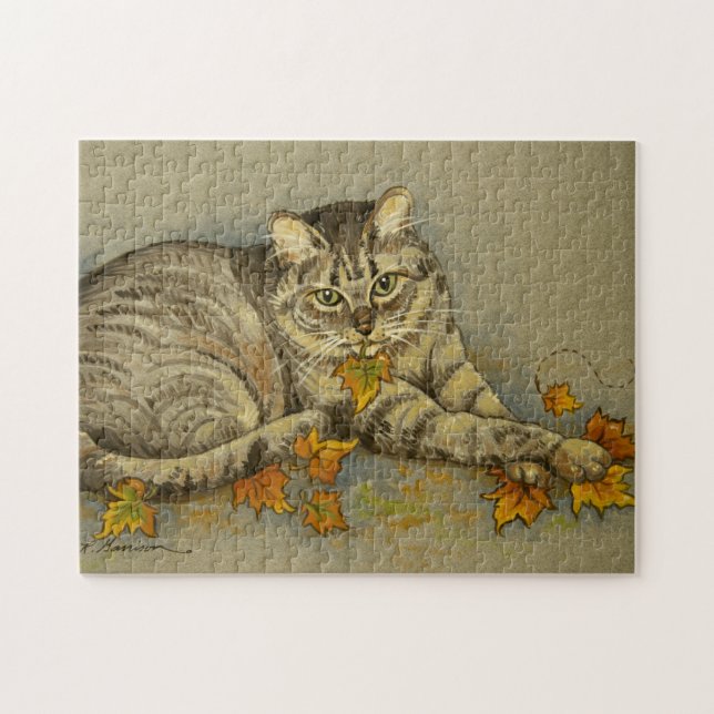4872 Cat with Fall Leaves Puzzle (Horizontal)