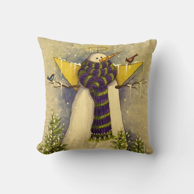 4881 Snow Angel & Birds Christmas Throw Pillow (Front)
