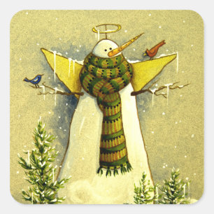 4894 Snow Angel & Birds Christmas Square Sticker