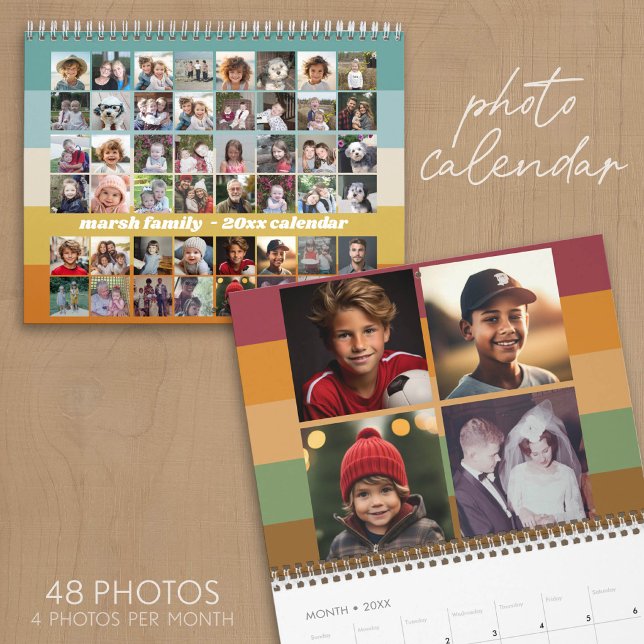 48 Photo - Retro Stripe Colourful Family Calendar (Photo Calendar - 4 Pics per Month)