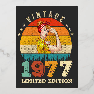 48 Year Old Bday 1977 Vintage 48th Birthday Women Foil Holiday Postcard