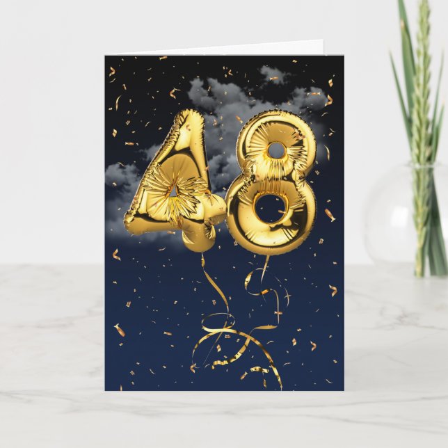 48e Anniversaire Gold Mylar Balloon et carte Confe (Devant)