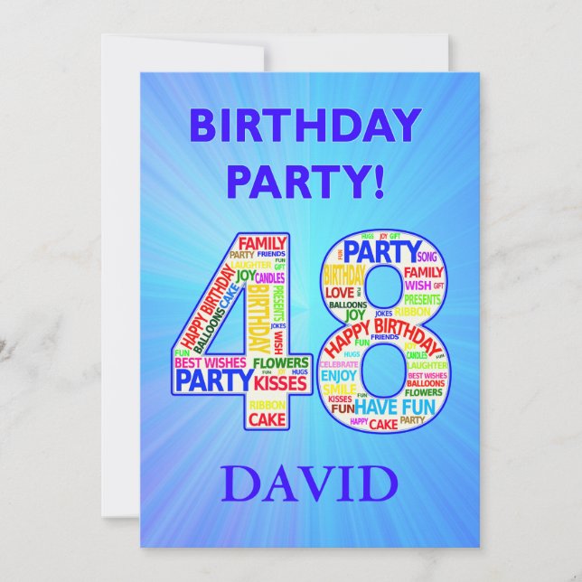48e anniversaire Invitation de fête Ajouter un nom (Devant)