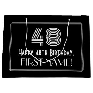 48th Birthday — Art Deco Inspired Look "48" & Name Large Gift Bag